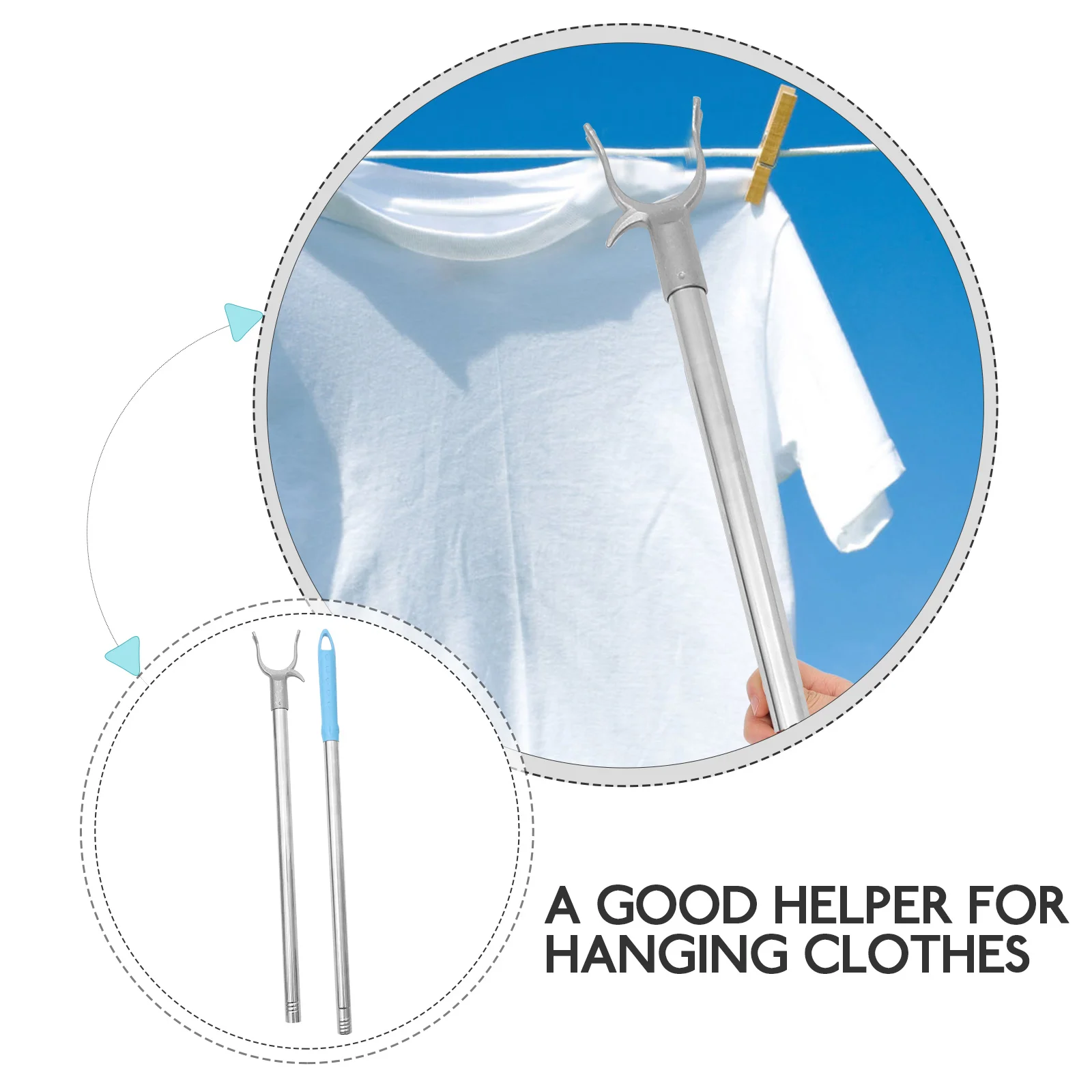 1 قطعة الفولاذ المقاوم للصدأ الغسيل قضيب طويل الوصول الملابس الملابس هوك القطب لخزانة خزانة معلقة تجفيف القطب #2