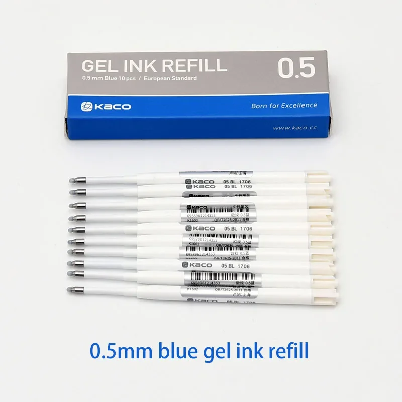 10pcs/box Kaco European Standard Gel Ink Refill G2 0.5mm Blue Black Red International Universal Refills for Click Gel Pen