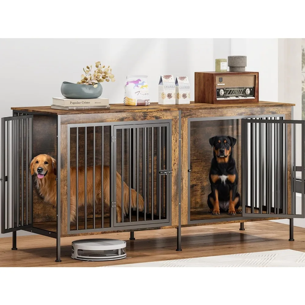 

78 in Dog Cage Furniture for 2 Medium/Large Dogs with Sturdy Removable Divider, Extra Large Double Doors Dog Kennel Crate,Thick