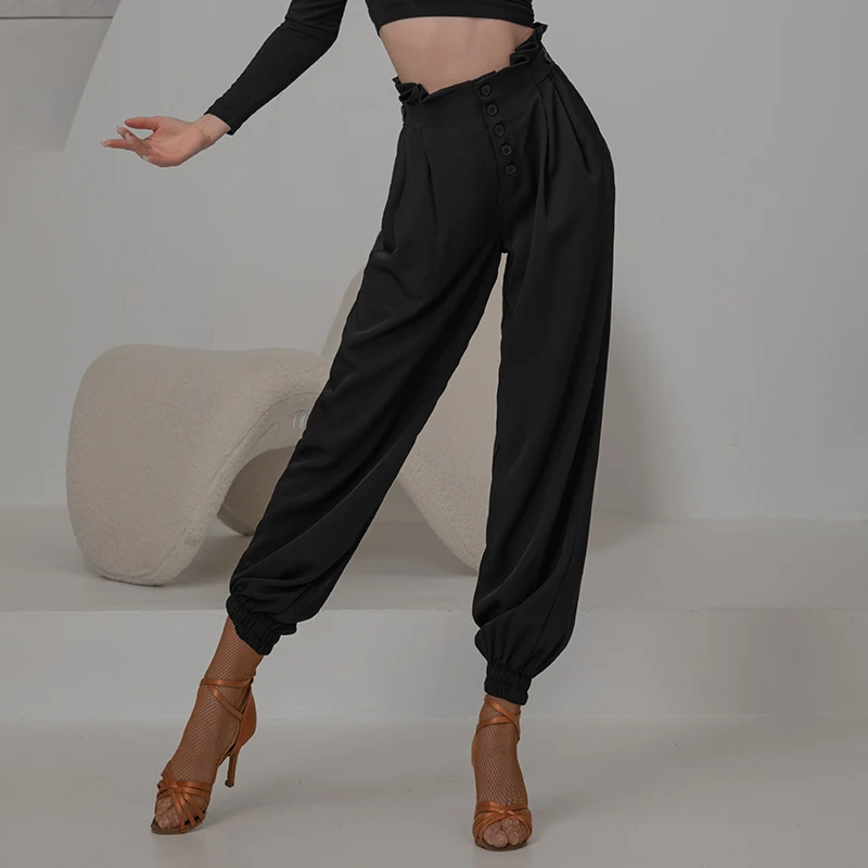 Latin Dance Pants Women 2022 New Multi Button High Waist Latin Trousers Adult Ballroom Dance Practice Tap Dance Clothes BL7824