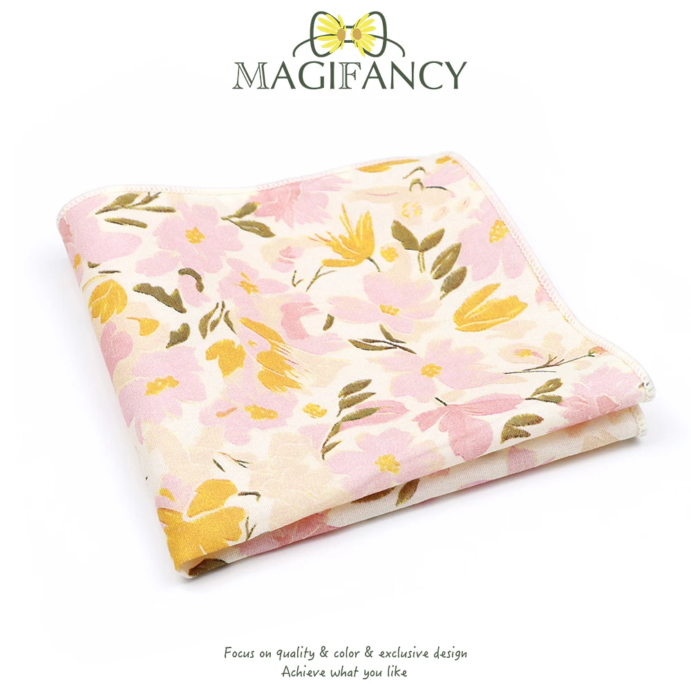 Pañuelo Floral elegante 100 algodón bolsillo cuadrado 23cm Beige rosa hombres mujeres boda fiesta diario Hankie regalo traje corbata accesorio