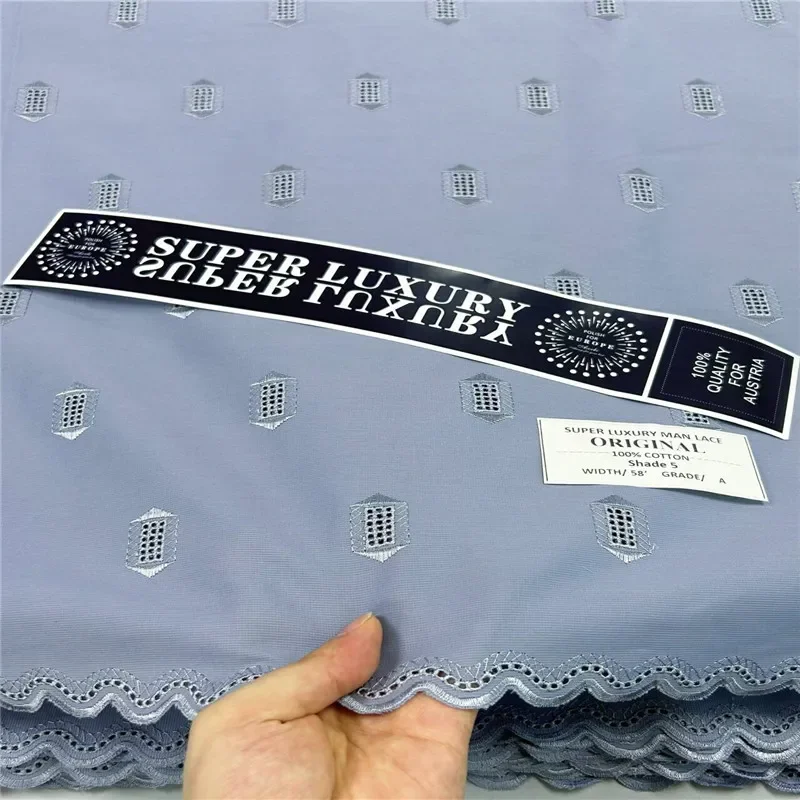 

5 Yards Nigerian 100% Cotton Polish Satin Embroidery Fabric High Quality Swiss Voile Lace Material For Men Dubai Style 24L36401