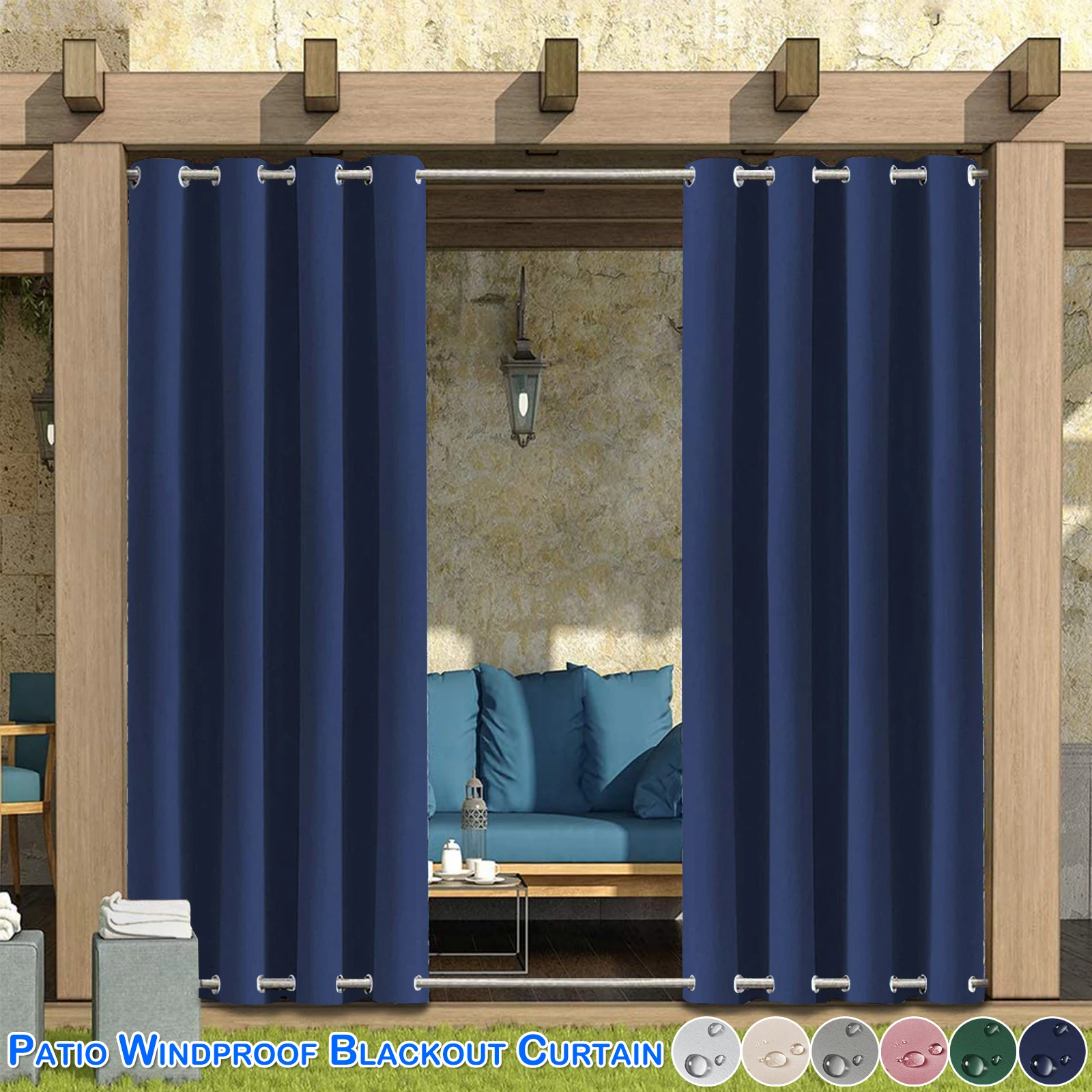 

Outdoor Patio Curtain Thermal Insulated Top and Bottom Grommet Drapes Waterproof Windproof Garden Blackout Window Curtain Panels