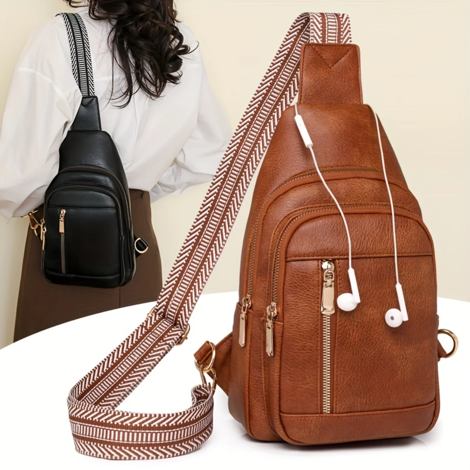 

Minimalist Chest Bag for Women: Classic Sling Zipper Crossbody with Wide Strap