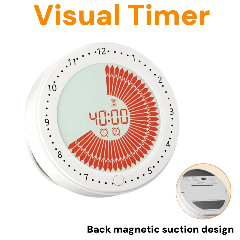 بومودورو مؤقت بصري رقمي، 60 دقيقة 2 ساعة منبه دراسة المطبخ دش لطيف الموقت الخلفي المغناطيسي مدير الوقت الأدوات الذكية