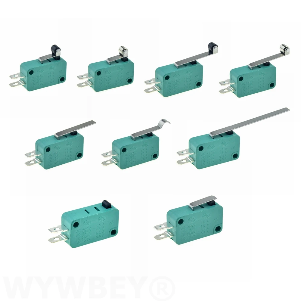 Mikrowyłącznik krańcowy 16A 250V 125V SPST 4.8mm Pin NO NC Normalnie otwarty Zamknięty 16mm 52mm Dźwignia łukowa Przełączniki dotykowe Mikroprzełącznik