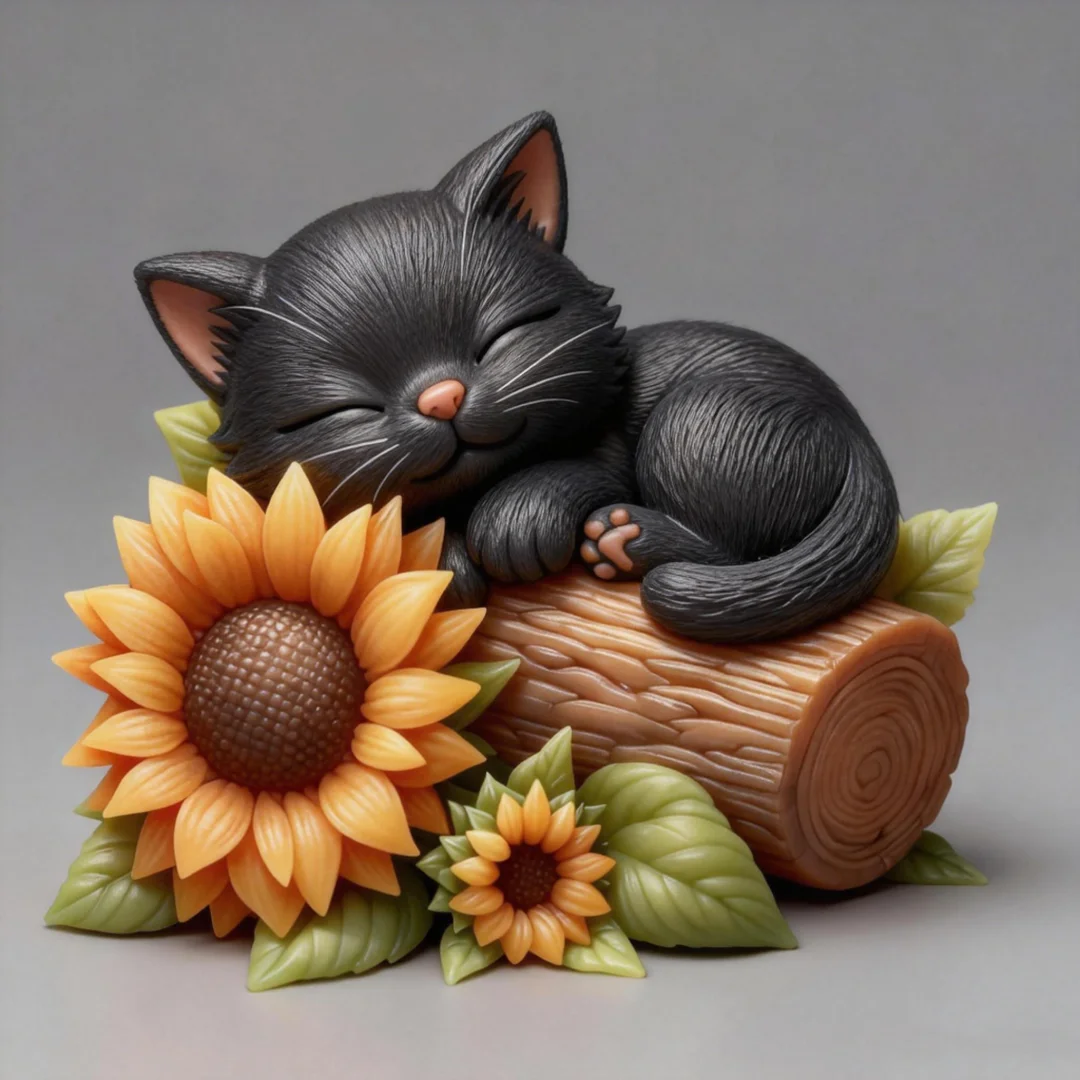 Creative Home Decor Gift Candle Aromatherapy Silicone Mold, Closed-Eye Tranquil Kitten Sunflower Shape Resin Mold