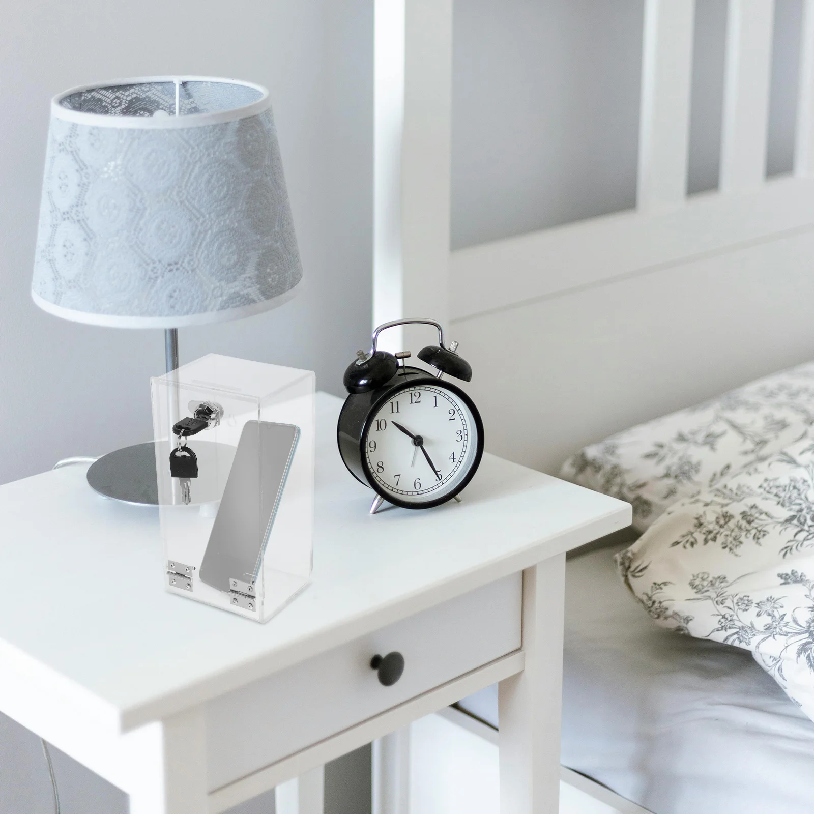 

Mobile Phone Storage Cabinet with Lock Clear Transparent Cellphone Organizer Box for Office Classroom Secure Phone Holding Case