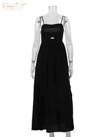 Clacive Sexy Loose Black Cotton Womens Dresses 2024 Summer Strap Sleeveless Ankle Length Dress Elegant Hollow Out Female Dress - Image 5