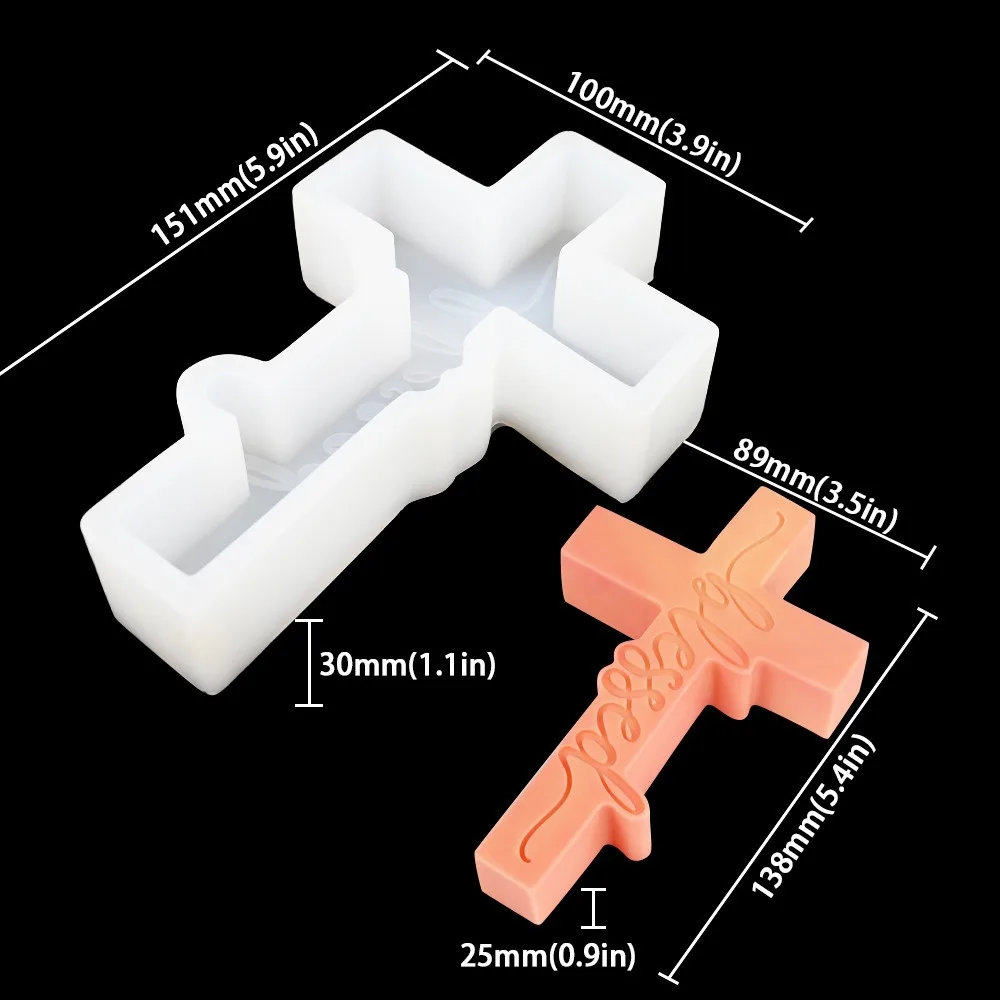 Silicone Cross Sculpture Mold Non-Stick Reusable Plaster Ornament Mold Detailed Texture Flexible Aroma Candle Mold Halloween
