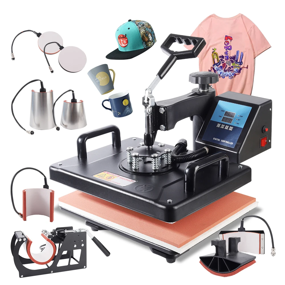 Cheap 30*38CM 8 in 1 Combo Heat Press Machine Sublimation Printer 2D Heat Transfer Machine for Cap Mug Plate Tshirts CE Approved