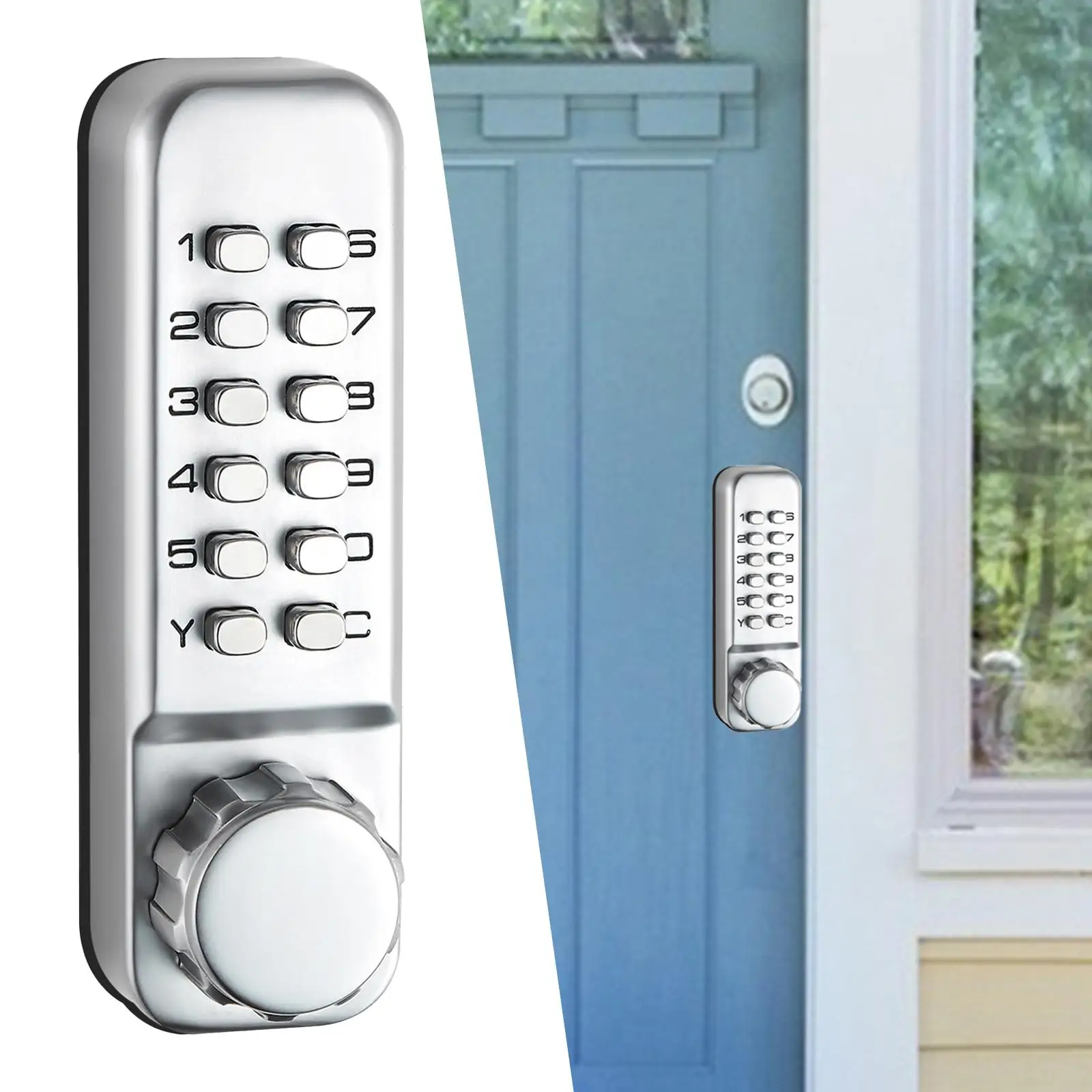 Password Push Button Door Latch Lock Code Combination Access Mechanical Keyless Doorknob Right Left Hand