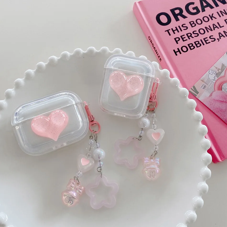 SFor AirPods Pro 2 3 حافظة فاخرة شفافة لطيفة مع سلسلة من السيليكون لحماية سماعات الأذن airpods2 غطاء هاتف airpod3