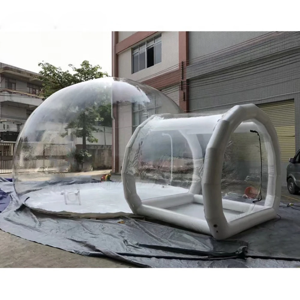 groothandel Clear Top Resort Opblaasbare Bubble Tent Met Enkele Tunnel Evenement Air Dome Transparant Huis Voor Outdoor Camping