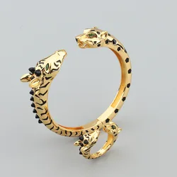 Europe America Luxurious Style Women Lady Plated Gold Color Green Eyes Leopard Giraffe Open Ring Bangle Bracelet