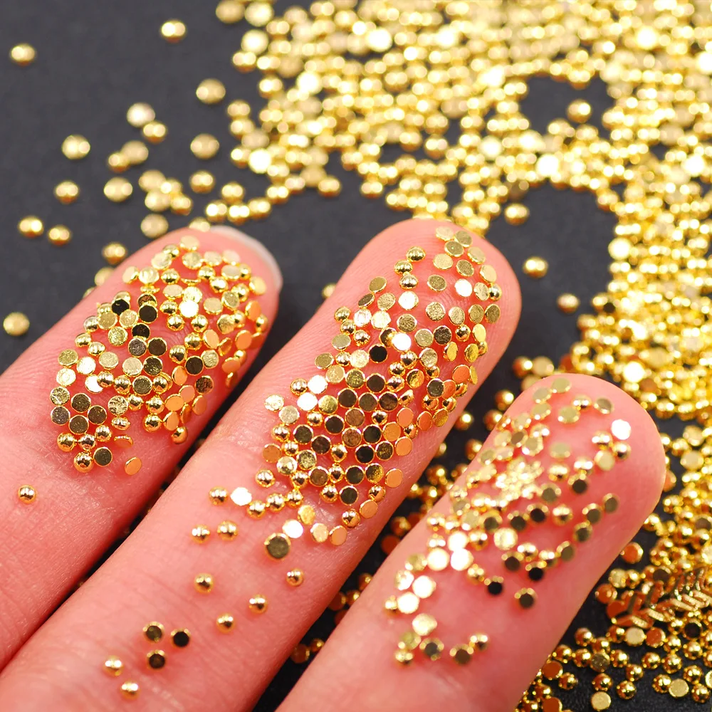 1000 Stück Metall-Halbkugelnagelnieten – Flache, massive Stahlkugeln, Gold & Silber, 4-farbige Nagelkunst-Dekoration – Detail 3
