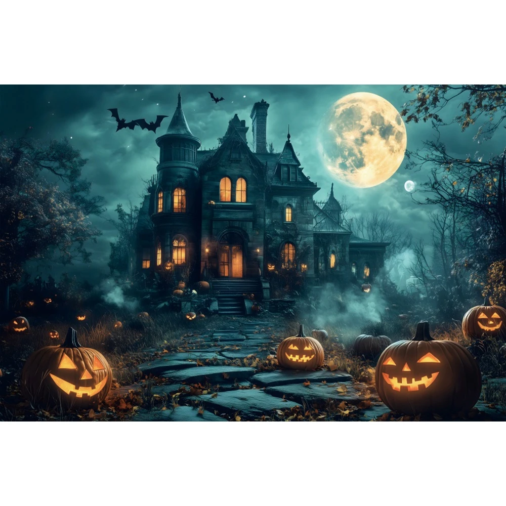 هالوين اليقطين الساحرة الرعب ليلة البيت القلعة القمر الأسرة حفلة راية خلفية الاطفال جدار صور ملصق ديكور الخلفية
