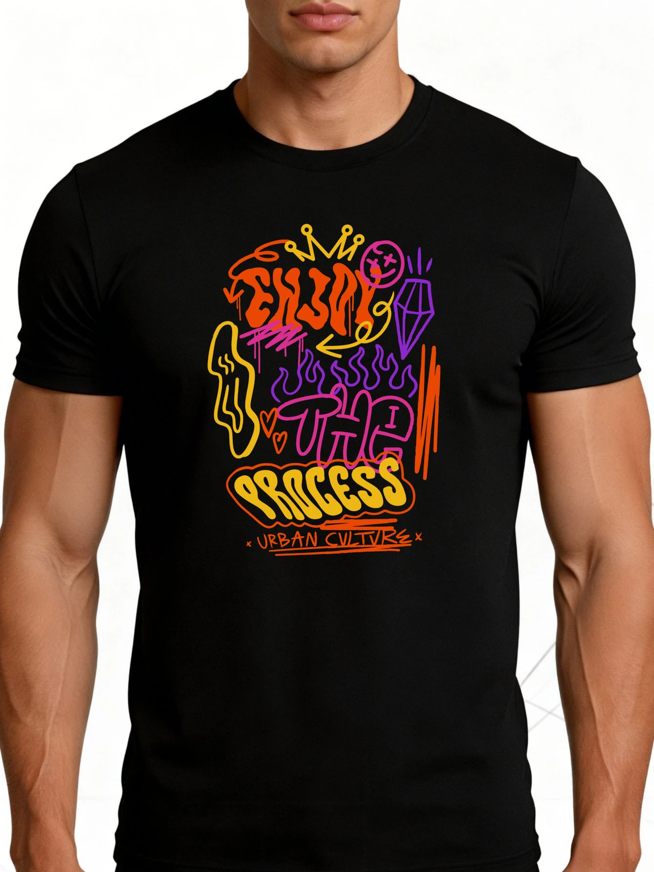 City Street Style Men's T-Shirt Enjoy the Process Urban Culture Graphic Design Summer Casual Wear Trendy Men's Gift