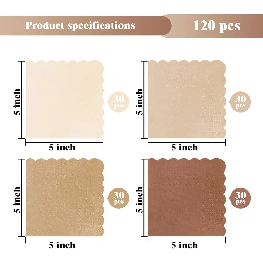 Tovaglioli per cocktail party marrone sfumato da 120 pezzi Tovagliolo di carta Dert per bevande smerlate marroni sfumate per matrimoni di compleanno