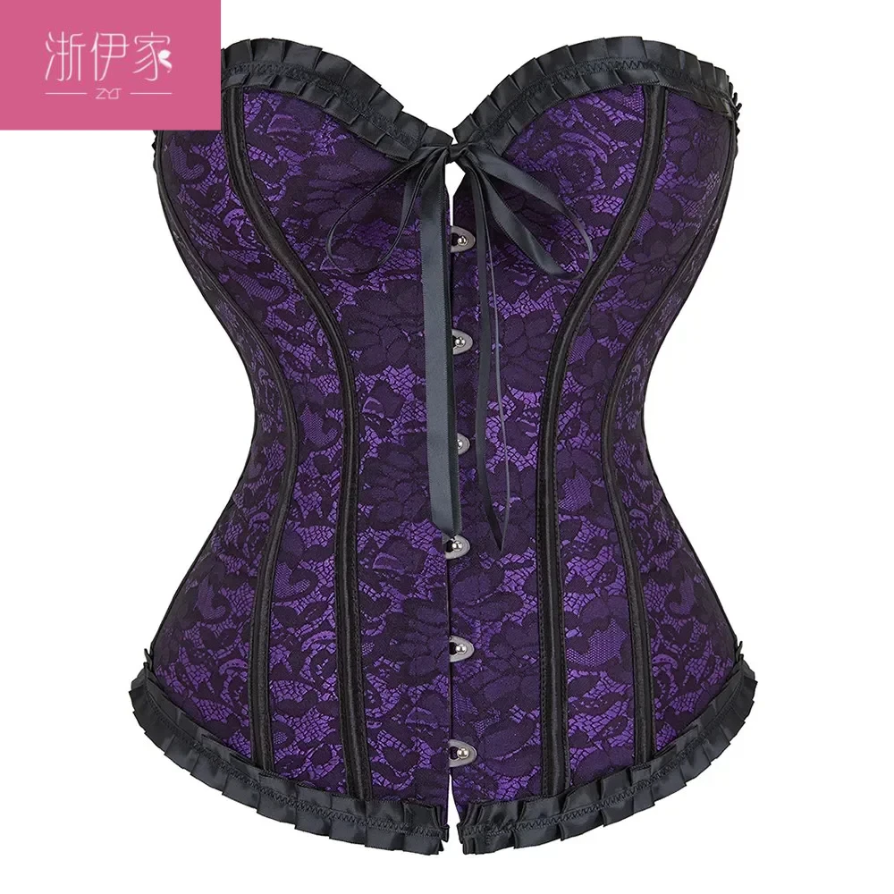 

Corset Bustier Top for Women Plus Size Overbust Flower Lingerie Sexy Victorian Lace Overlay Vintage Corsets Costume Red Purple