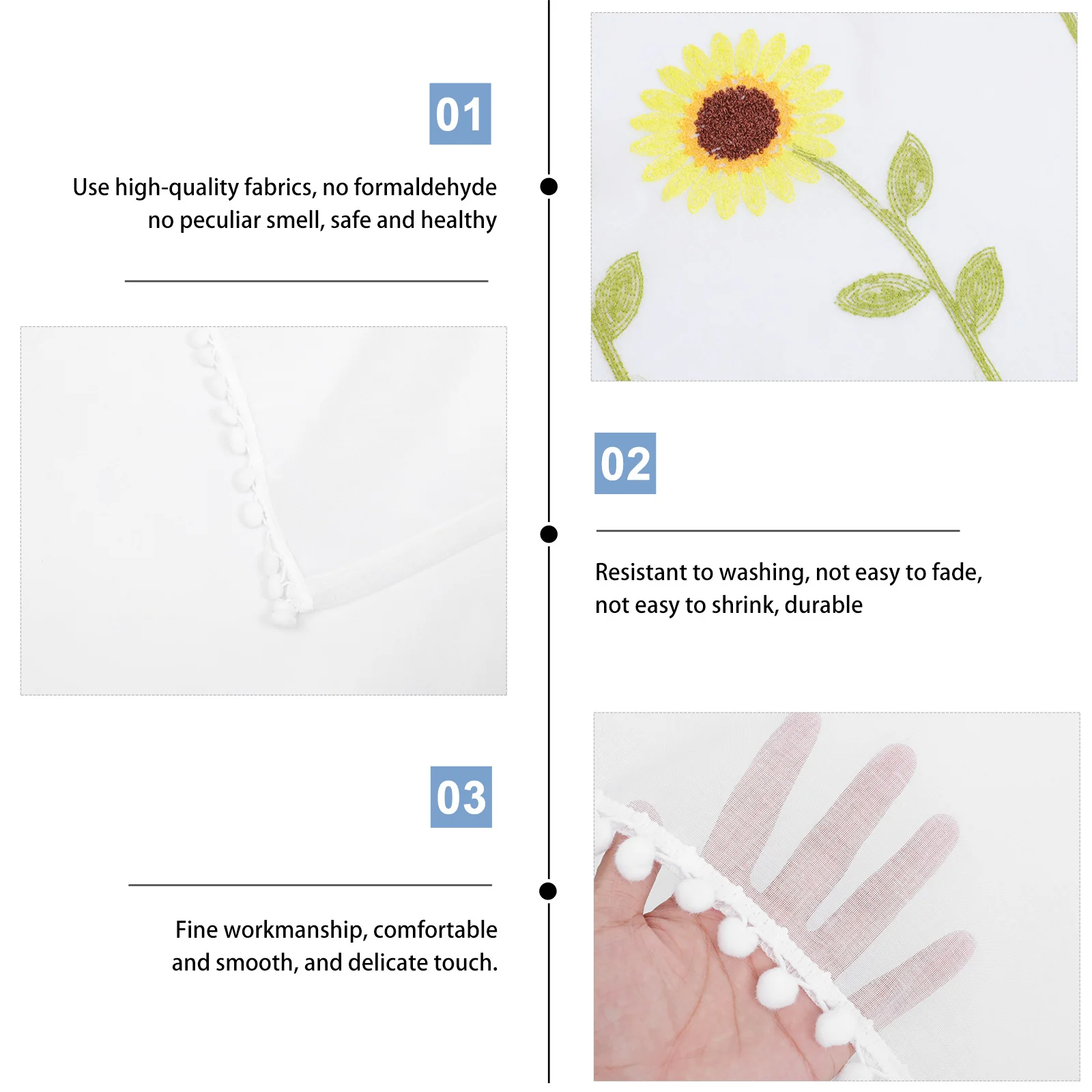 

1Pcs Exquisite Sunflower Short Curtain High-Quality Fabric No Safe Decorative Window Drapes