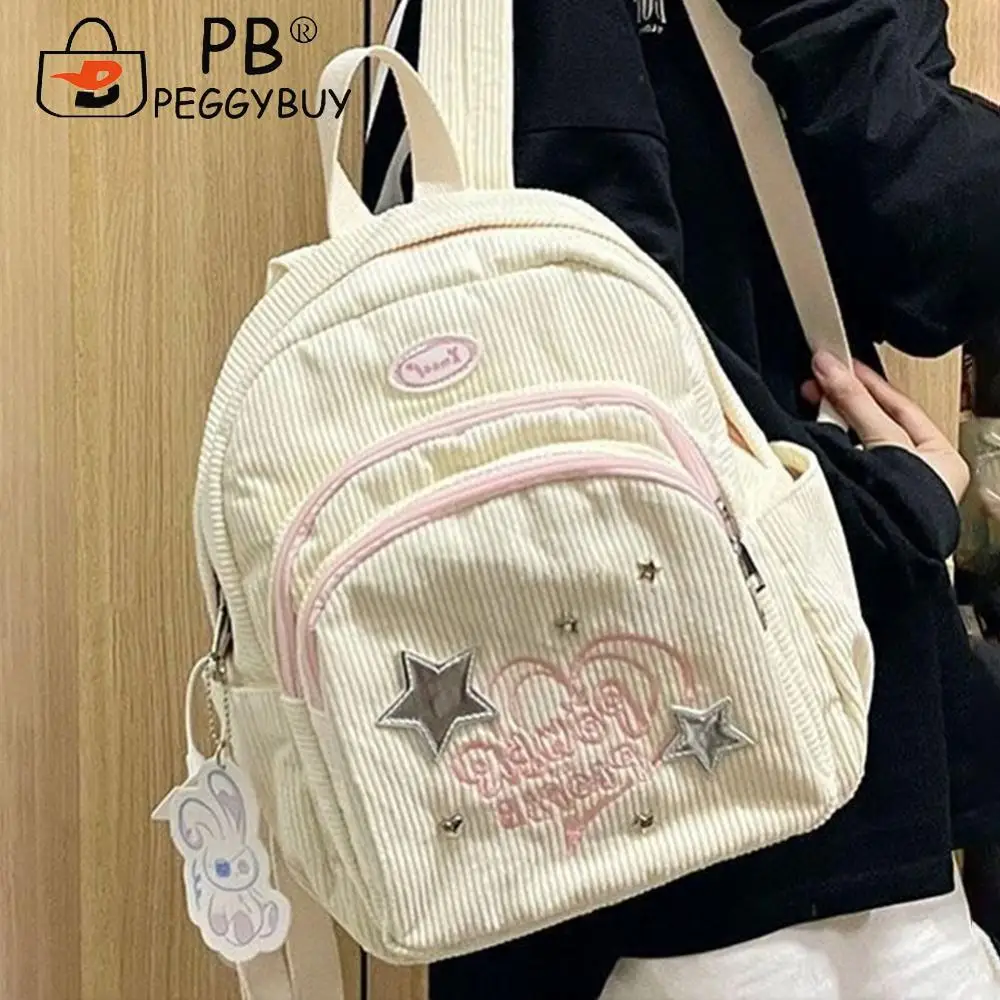 Corduroy Backpack Fashion Students Backpack Y2K Stylish Knapsack Cute Trendy Teenagers Daypack Multi-pocket for Outdoor Travel