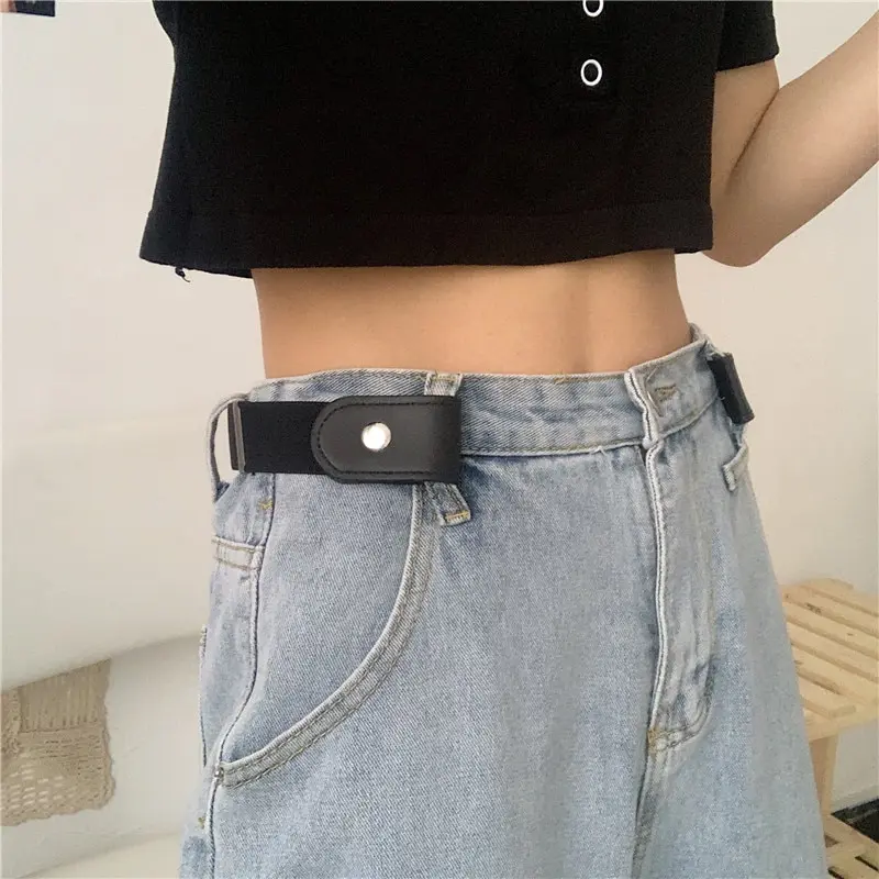 Womens Hole Free Decorative Style Lazy Belt Versatile Jeans Invisible Elastic Traceless Elastic Student Belt