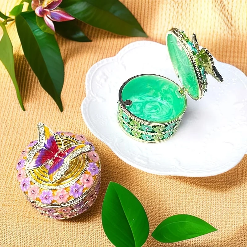 Trinket Box DecorationsStorage Box pink Butterfly  Round Trinket Box Container birthday gift Souvenir Gift Case Home Table Decor