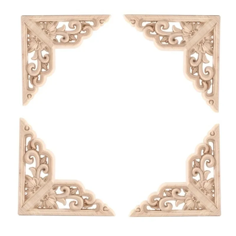 4PCS Wood Appliques Onlays for Furniture Handmade Carved Unpainted Corner Decoration for Home Funiture 6/8/10/15/20cm