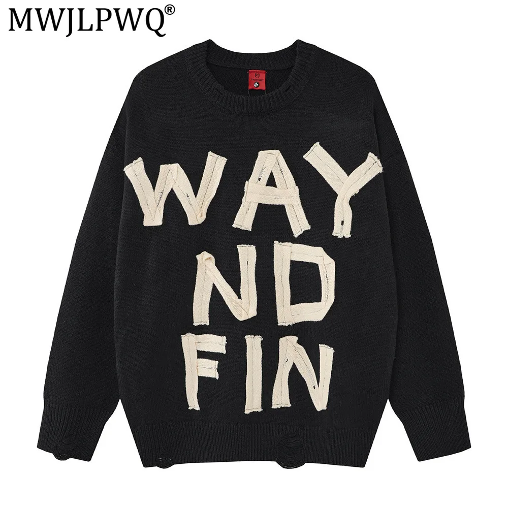 MWJLPWQ Lazy Style Letter-Patterned Round-Neck Sweater For Men Loose Fit Suitable 2026 Spring Autumn Crochet Design Tops 21211
