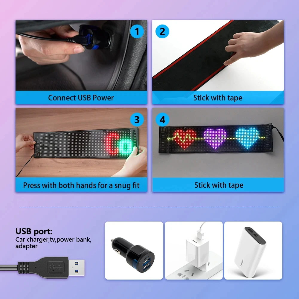 Imagem -06 - Painel de Exibição Led de Controle Bluetooth Rgb Matriz de Pixel Padrão de Rolagem Animação de Texto Luz Loja de Carro Tela de Exibição Presente