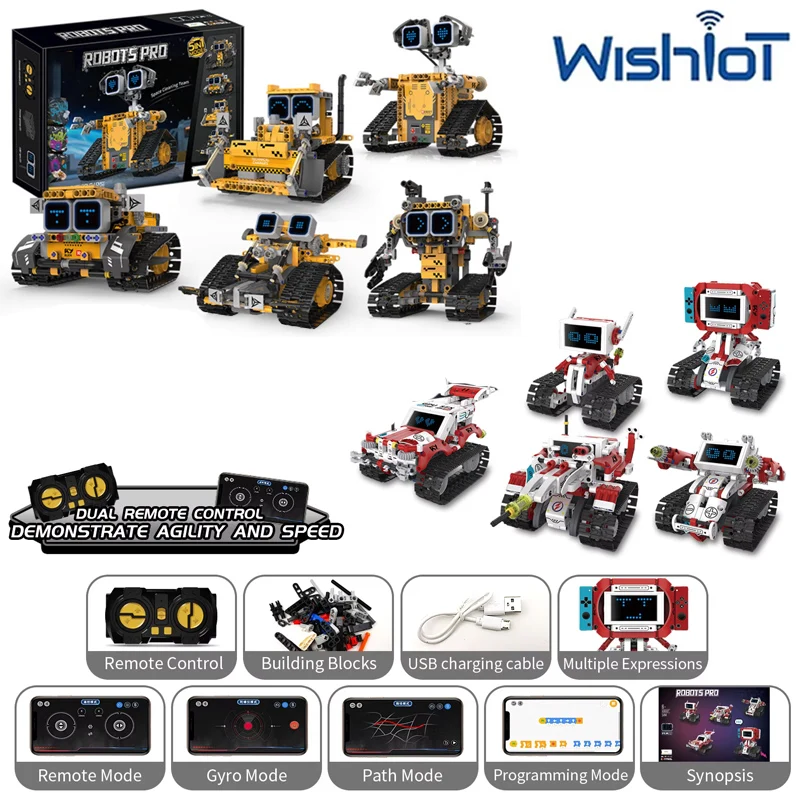 

5in1 Programming APP Controlled Robot Model Building Blocks with LED Multiple Expressions Display Assembly RC Car MOC Bricks Toy
