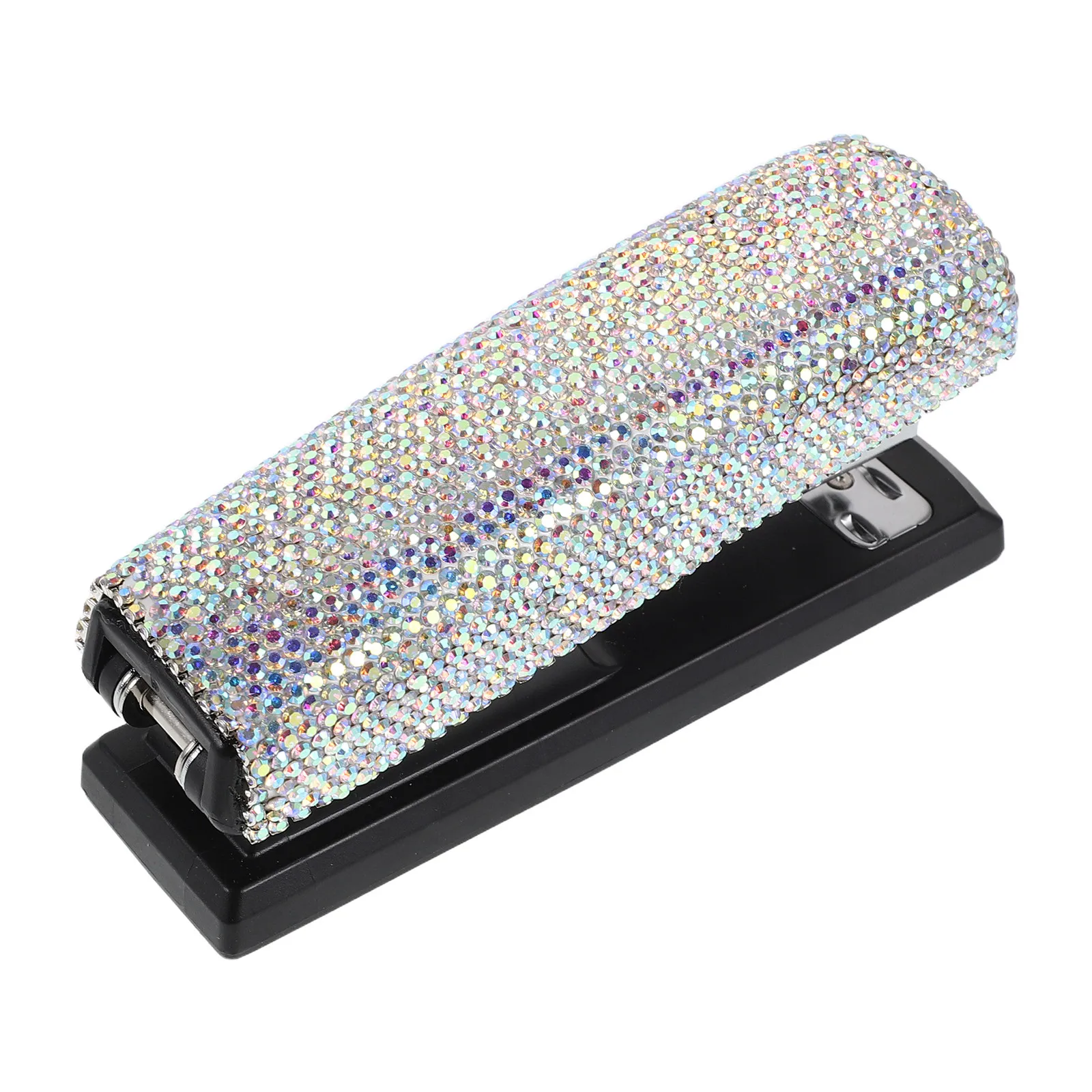 Mini Portable Metal Stapler Sparkling Rhinestone Design Ergonomic Hand Held Stapler for Home Office Classroom Crafting Desk