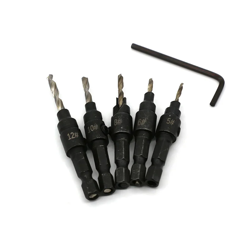 4PC/5PC Woodworking Countersink Auger Hole Countersink Chamfering Integrated Drill Bit  Hexagon Shank Countersink Drill