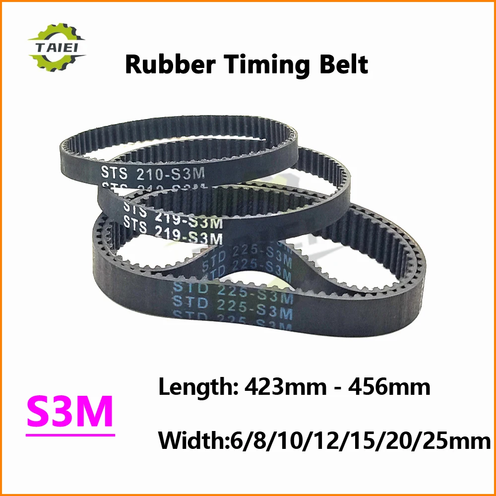 

S3M Rubber Loop Synchronous Belt Length 423 426 429 432 435 438 441 444 447 450 453 456mm Width 6-25mm Timing Drive Toothed Belt