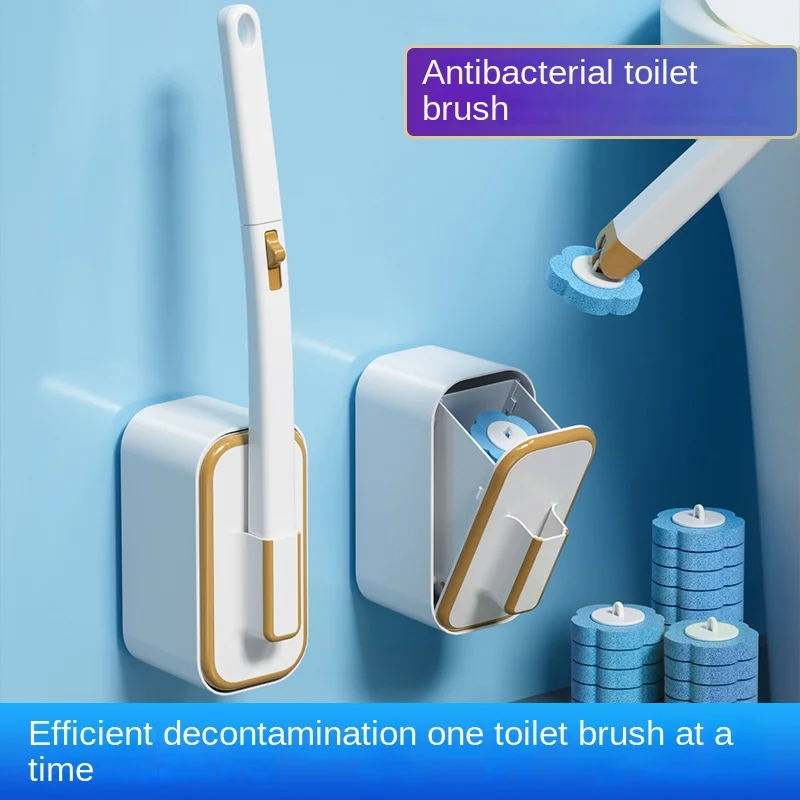 1 Set Wandmontierter Einweg-Toilettenbürste mit langem Griff, inklusive integrierter antibakterieller Reinigungsflüssigkeit und Ersatzbürstenköpfen, für eine gründliche und hygienische Reinigung ohne schwer zugängliche Stellen. – Detail 5