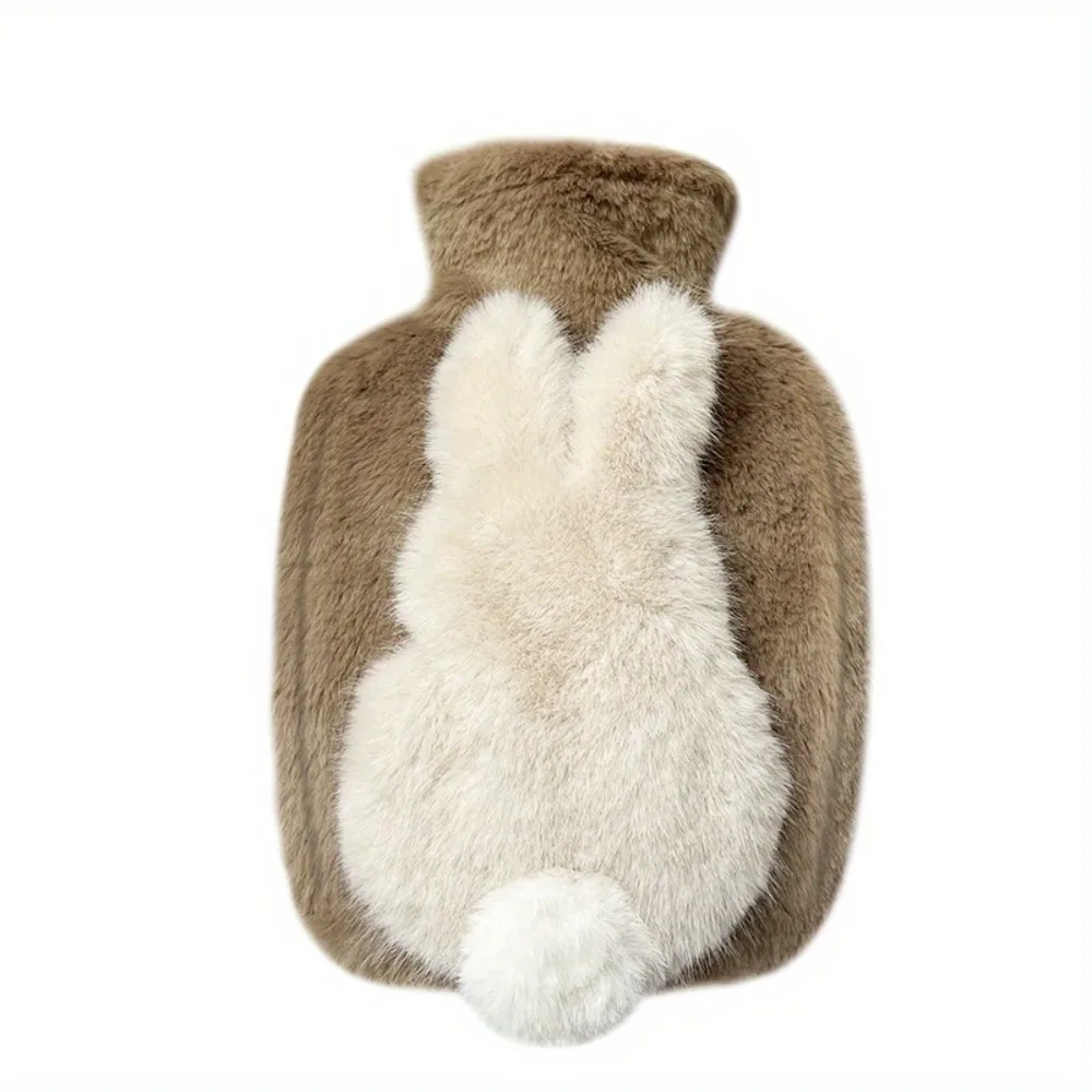 Botella de agua caliente de PVC no eléctrica: calentador de manos de felpa suave con cola de conejo, utiliza para el calor del invierno y los regalos