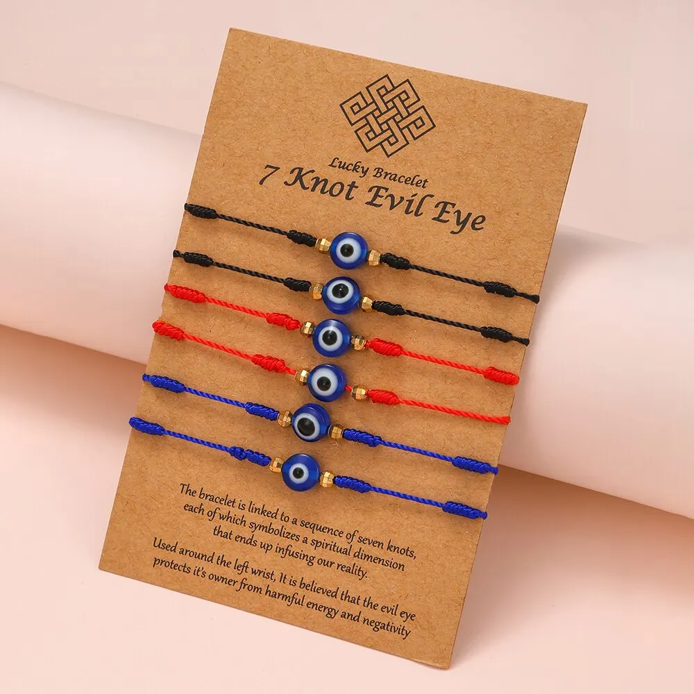 6Pcs/lot Handmade Turkish Lucky Evil Eye Bracelets For Women Braided Red Black Blue Rope Wrist Hand Love Friendship Jewelry image 3