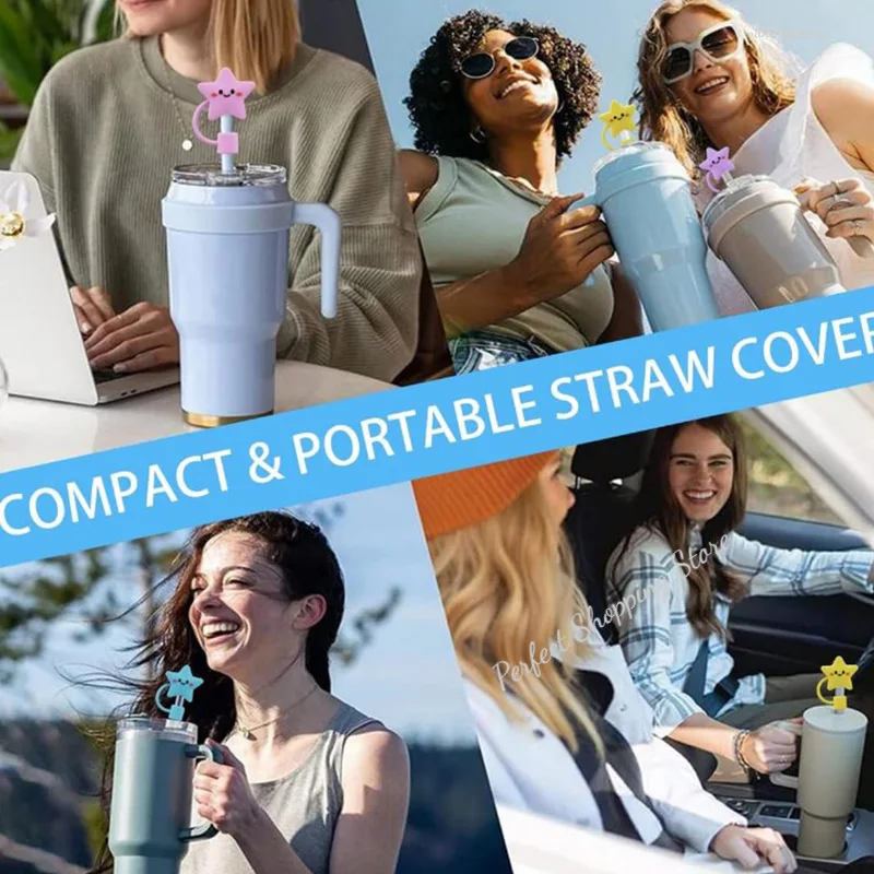 10mm Straw Cover Cap for Stanley Cup Reusable Silicone Straw Topper Compatible with 30&40 Oz Tumbler Dust-Proof Straw Tips Lids