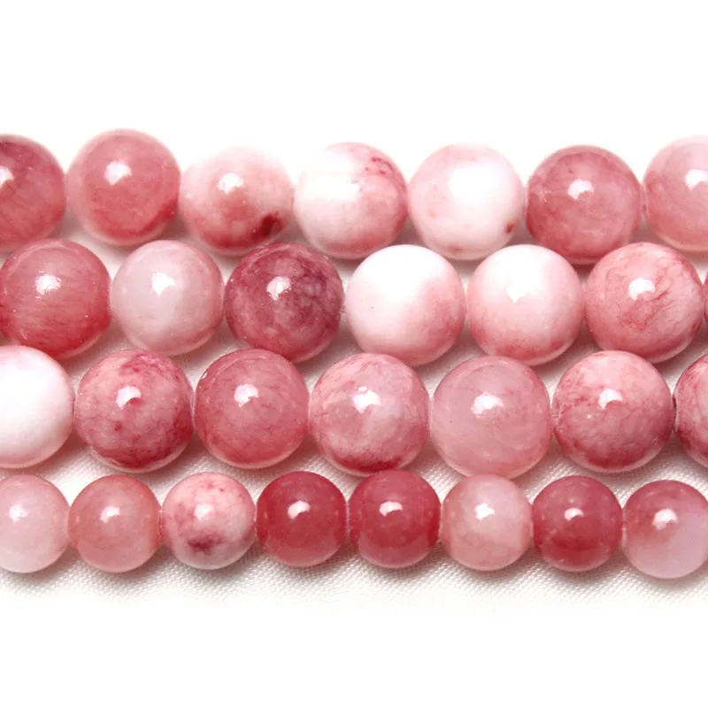 Natural Stone Pink White Persian Jades Round Loose Beads 6/8/10mm for Jewelry Making DIY Handcraft Bracelet Necklace 15\'\' Strand