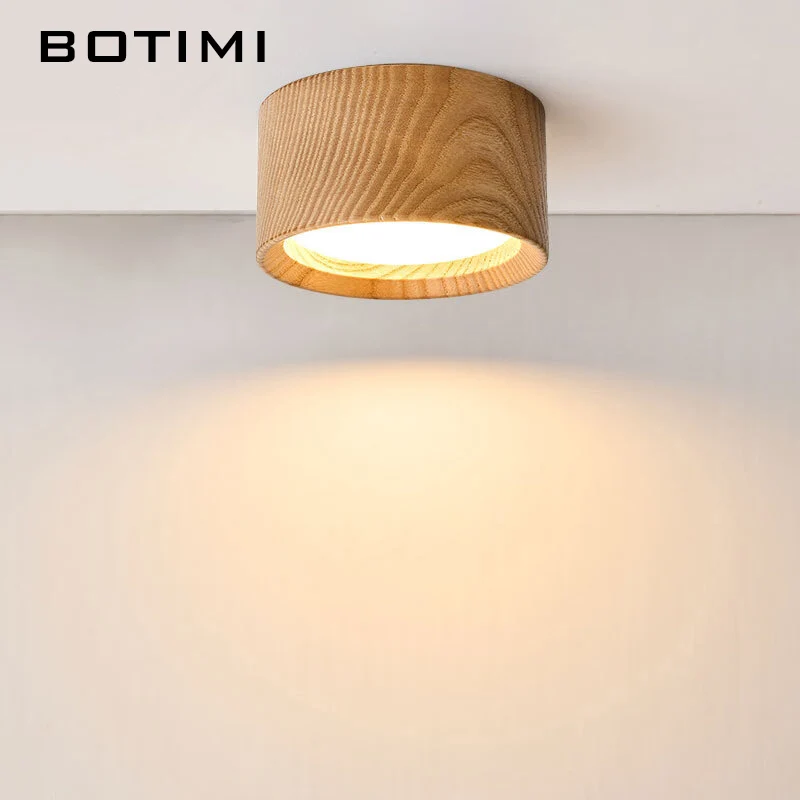 BOTIMI Solid Wood Ceiling Lamp In Black For Corridor Lamparas de techo Round Surface Mounted Hallway Lighting Fixtures