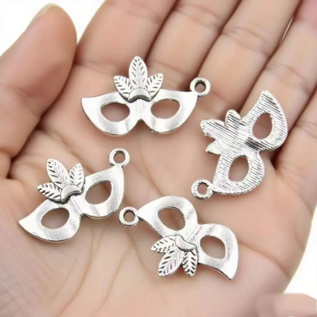 20Pcs Charms Party Mask Masquerade Mardi Gras 26x16mm Antique Silver Color Pendants Making DIY Handmade Tibetan Finding Jewelry