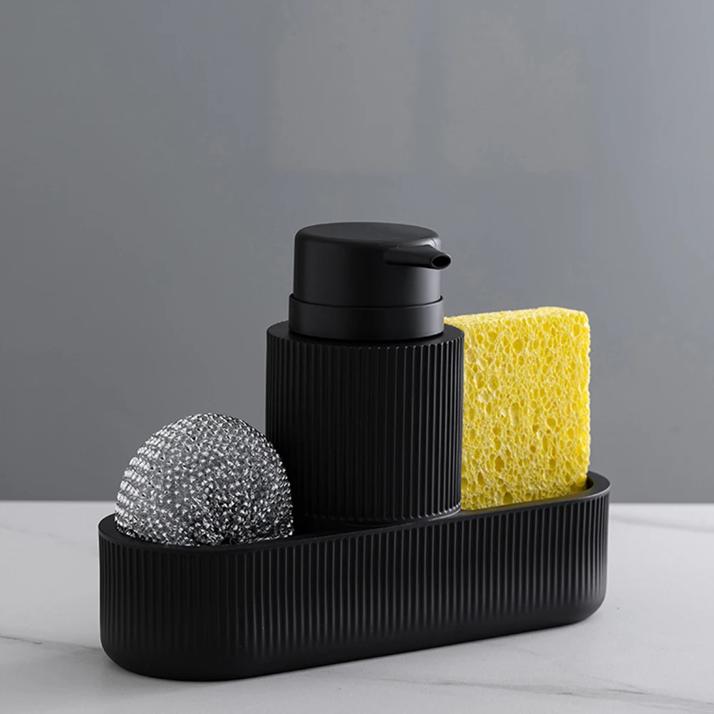

Dishwashing Liquid Dispenser Black Kitchen Sponge Holder Soap Pump Plastic Shelf Set Hand Soap Bottle Resin Kitchen Dispenser