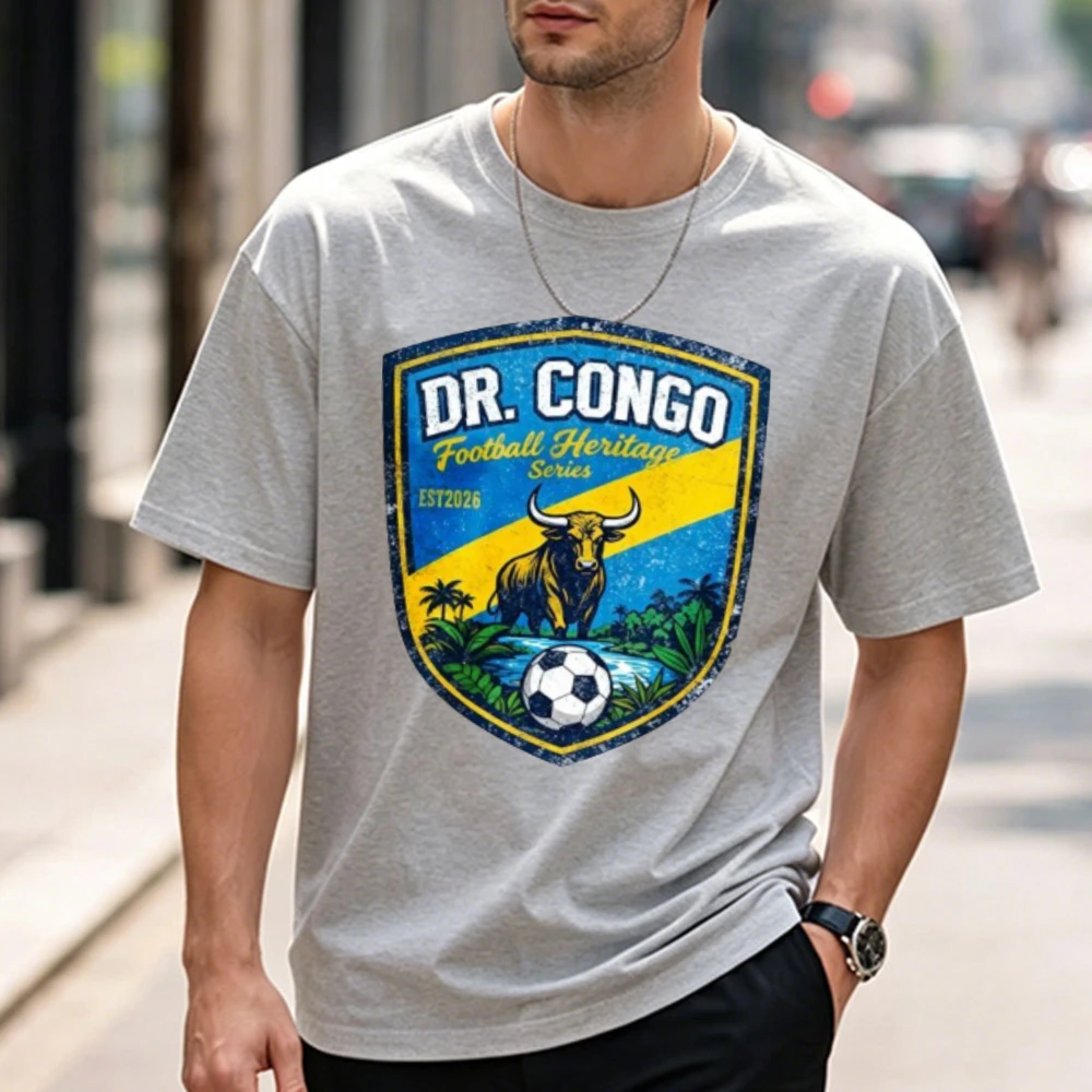 

Cotton T Shirt Gray Dr Congo Football Heritage Series with Bull and Soccer Ball Design for Casual Wear High Quality Cotton Tees