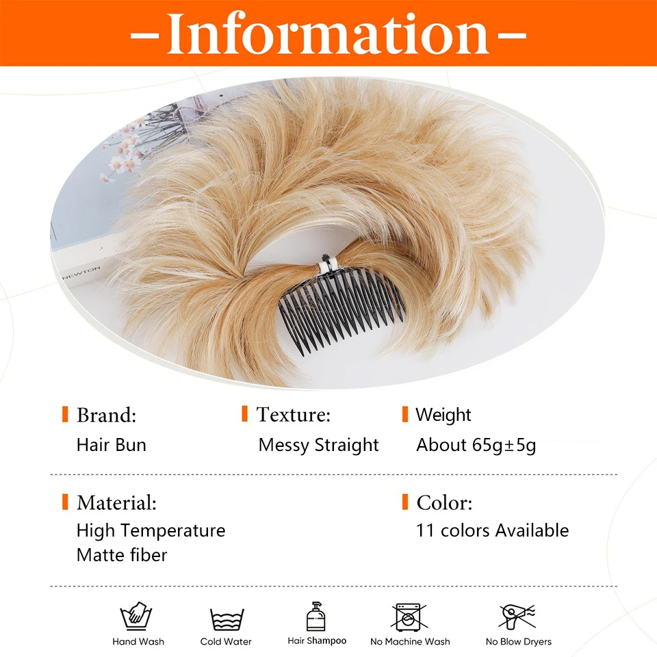 Synthetic Hair Bun With Comb Clip in Short Straight Messy Chignon Updo Scrunchie Hair Piece for Women Daily Use