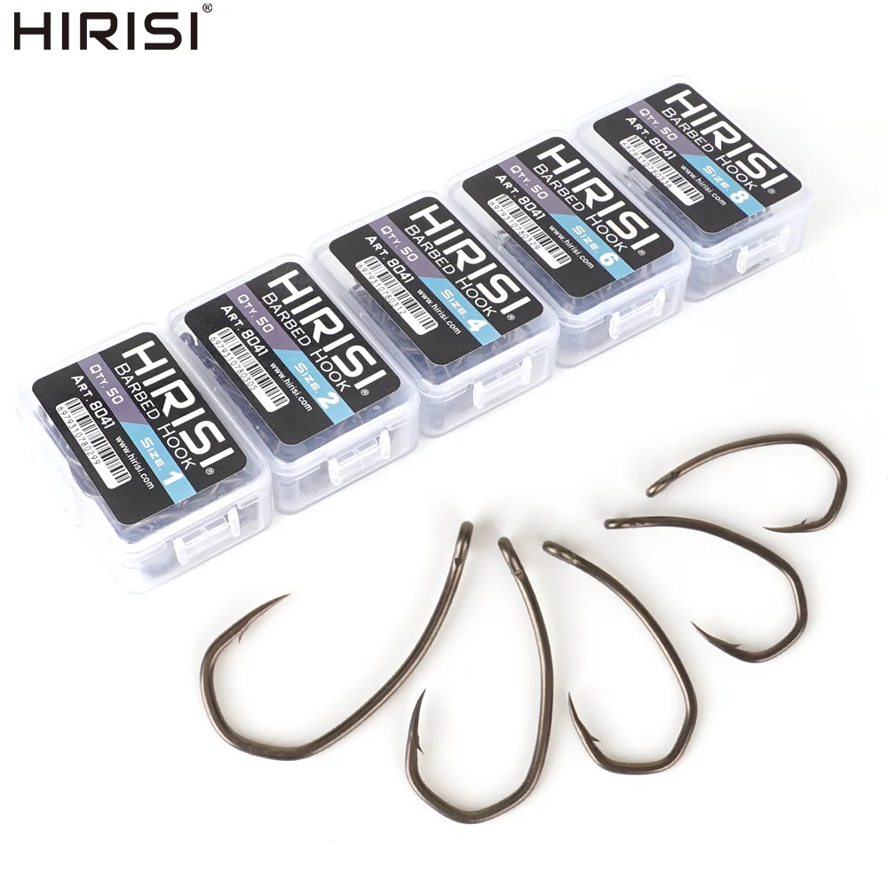 Hirisi 8041 100Pcs PTFE Coated Fish Hook High Carbon Stainless Steel Sharp Point Barbed With Eye Terminal for Fishing Accessory