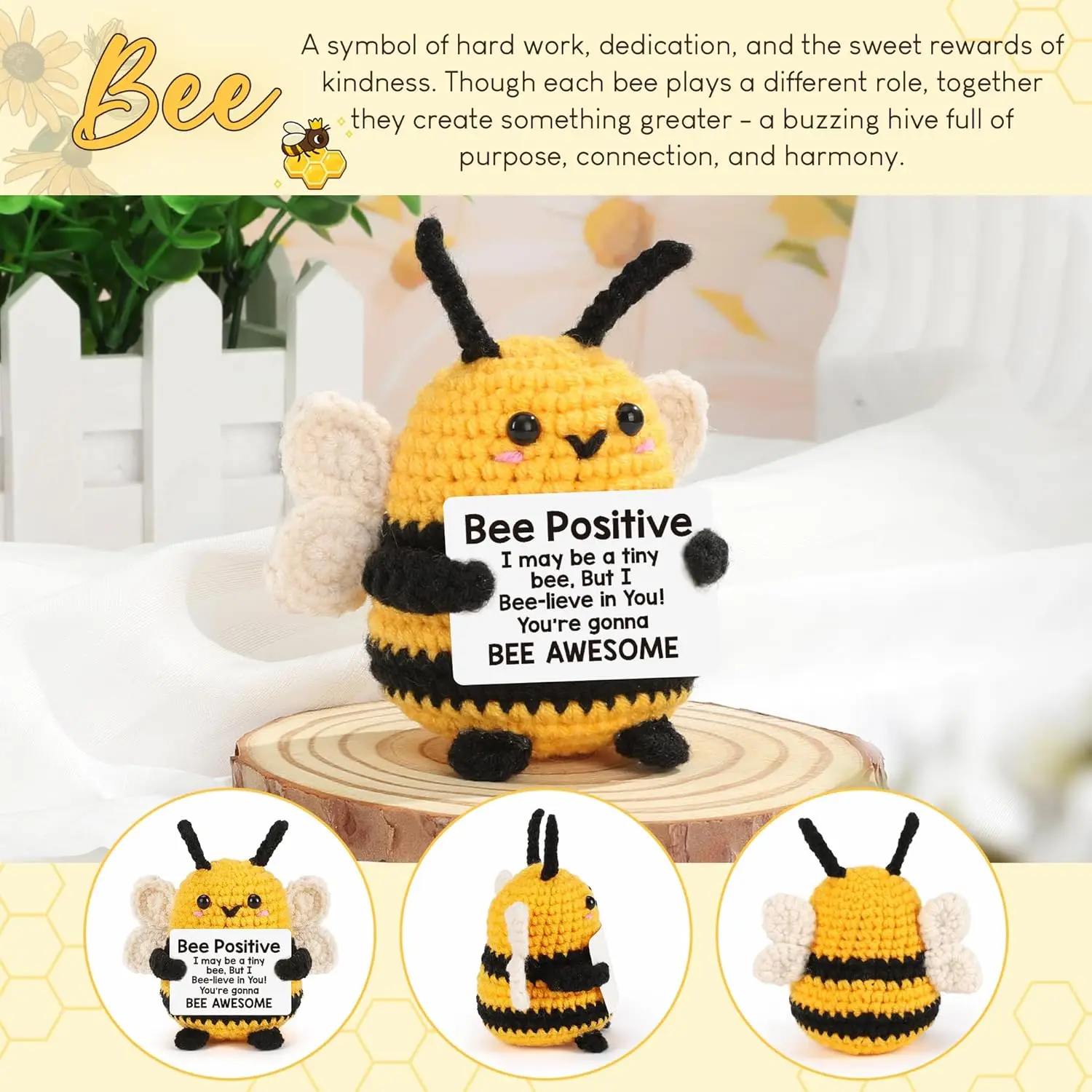 Llavero Abeja De Crochet Hecho A Mano Con Tarjeta Positiva Llavero Abeja De Crochet Hecho A Mano Con Tarjeta Positiva