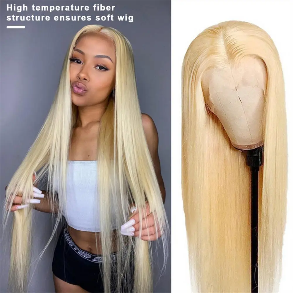 

65cm Women Long Straight Blonde Wig Middle Part Natural Heat Resistant High Temperature Fiber Ladies Front Lace Synthetic Hair