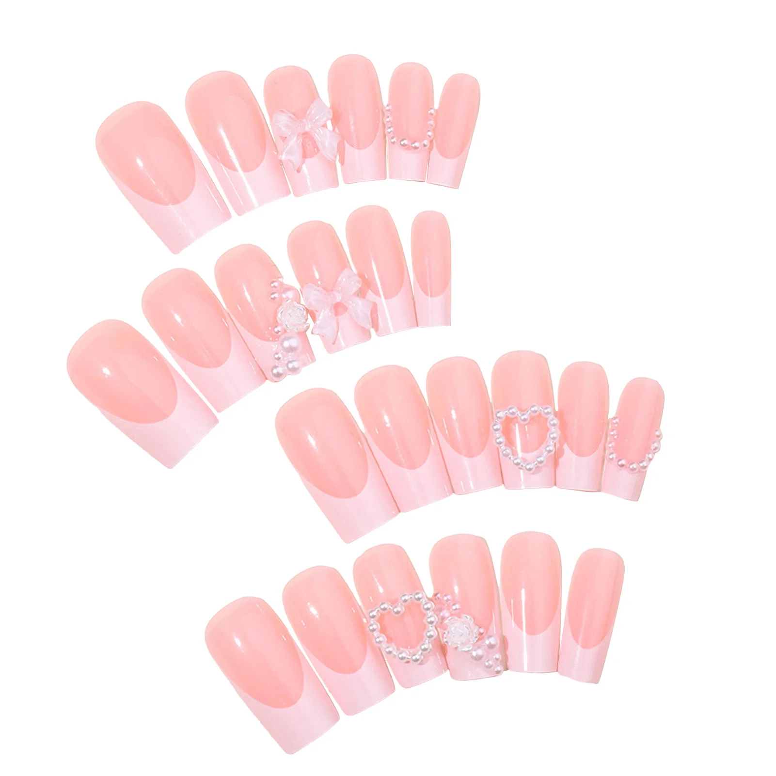 XD-93-43 24pcs French Nude with Pink Tip Fake Nails Sweet & Charming Reusable False Nails for Hot Girl Dress Matching