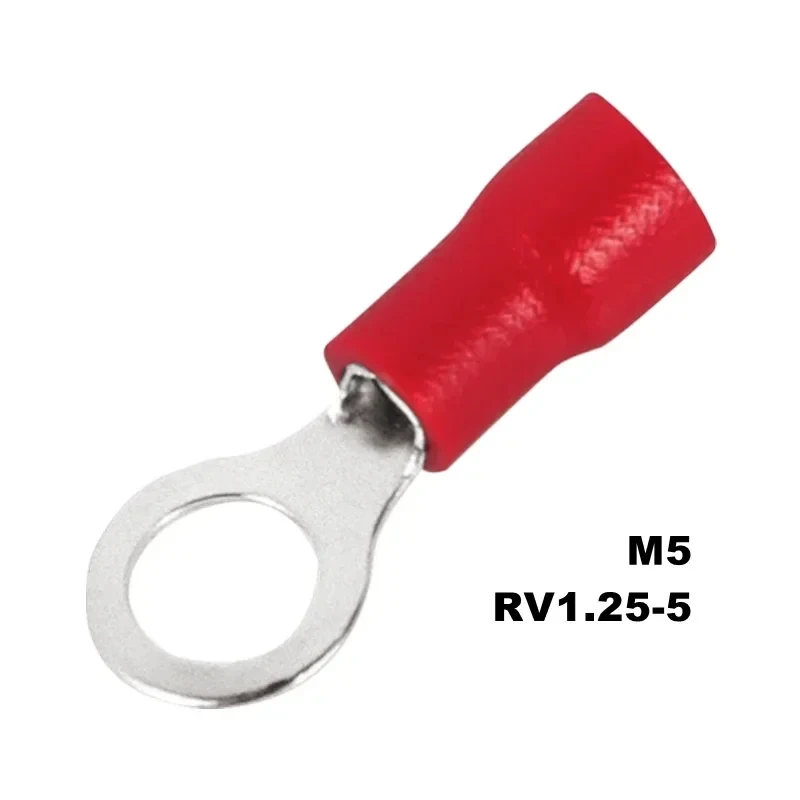 10/50/100 Stück Rv1.25 M3M4M5M6M8 Elektrische Ring-Crimp-Drahtverbinder Isolierte Verdrahtungsklemmen 22-16AWG Rot